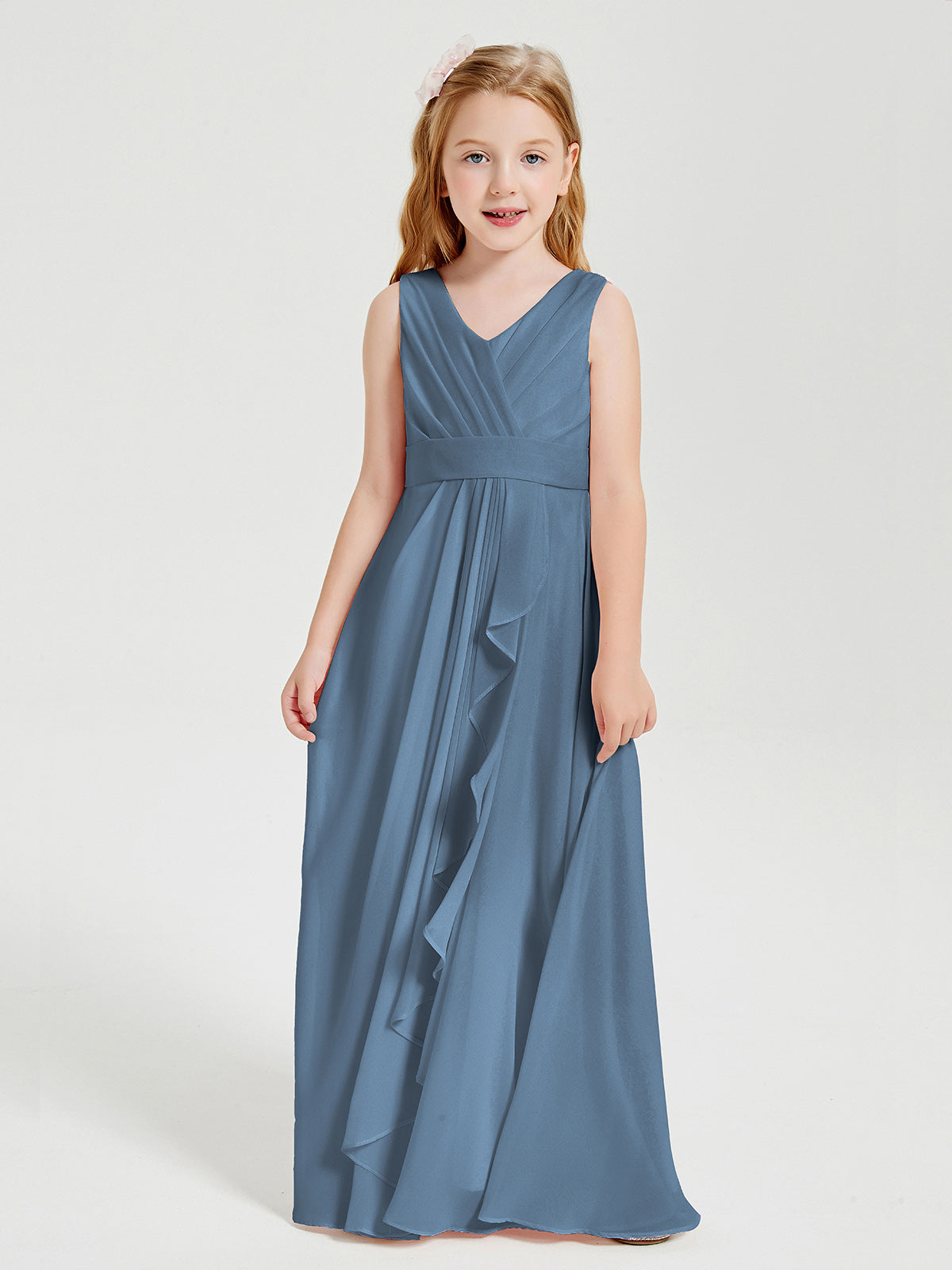 Boho Long Chiffon Bridesmaid Gown Slate Blue